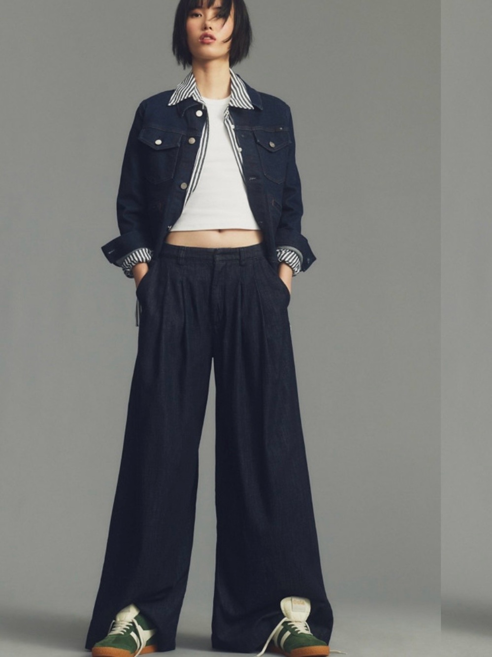 Anthropologie Maeve Wide Leg Dark Blue Women’s pleated jeans Classic High Waist